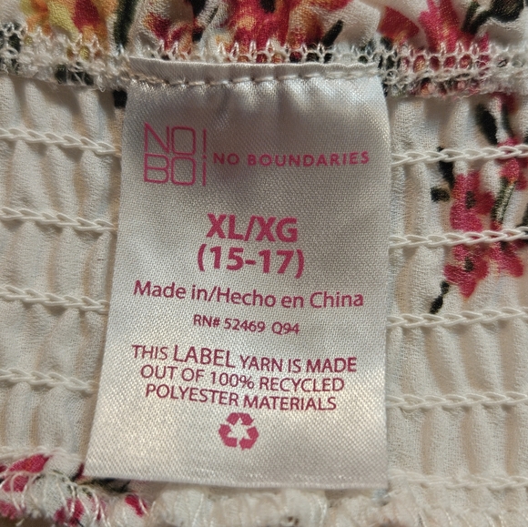 No Boundaries Floral Blouse XL Button Front Criss-Cross Back Recycled Poly - Picture 2 of 15